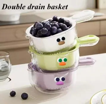 Double drain basket with handle