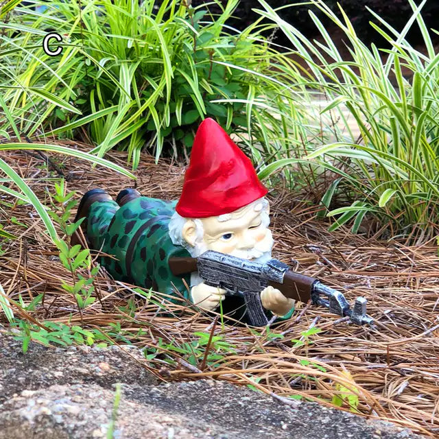 Funny Army Gnome Garden Statue