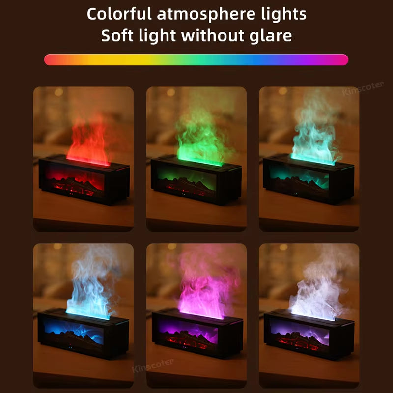 Simulated Fireplace Diffuser Aroma Essential Oil Air Humidifier with Timer Remote & Colorful Night Light for Home Creative Gift