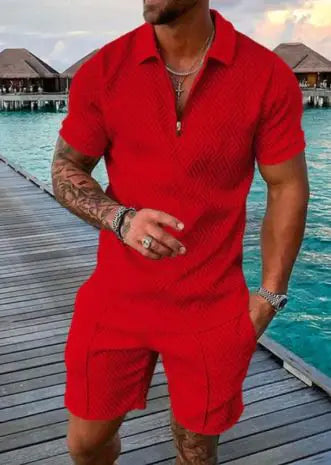 Men's Casual Short Sleeve Lapel Shirt And  Shorts Set