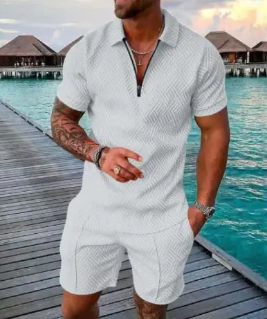 Men's Casual Short Sleeve Lapel Shirt And  Shorts Set