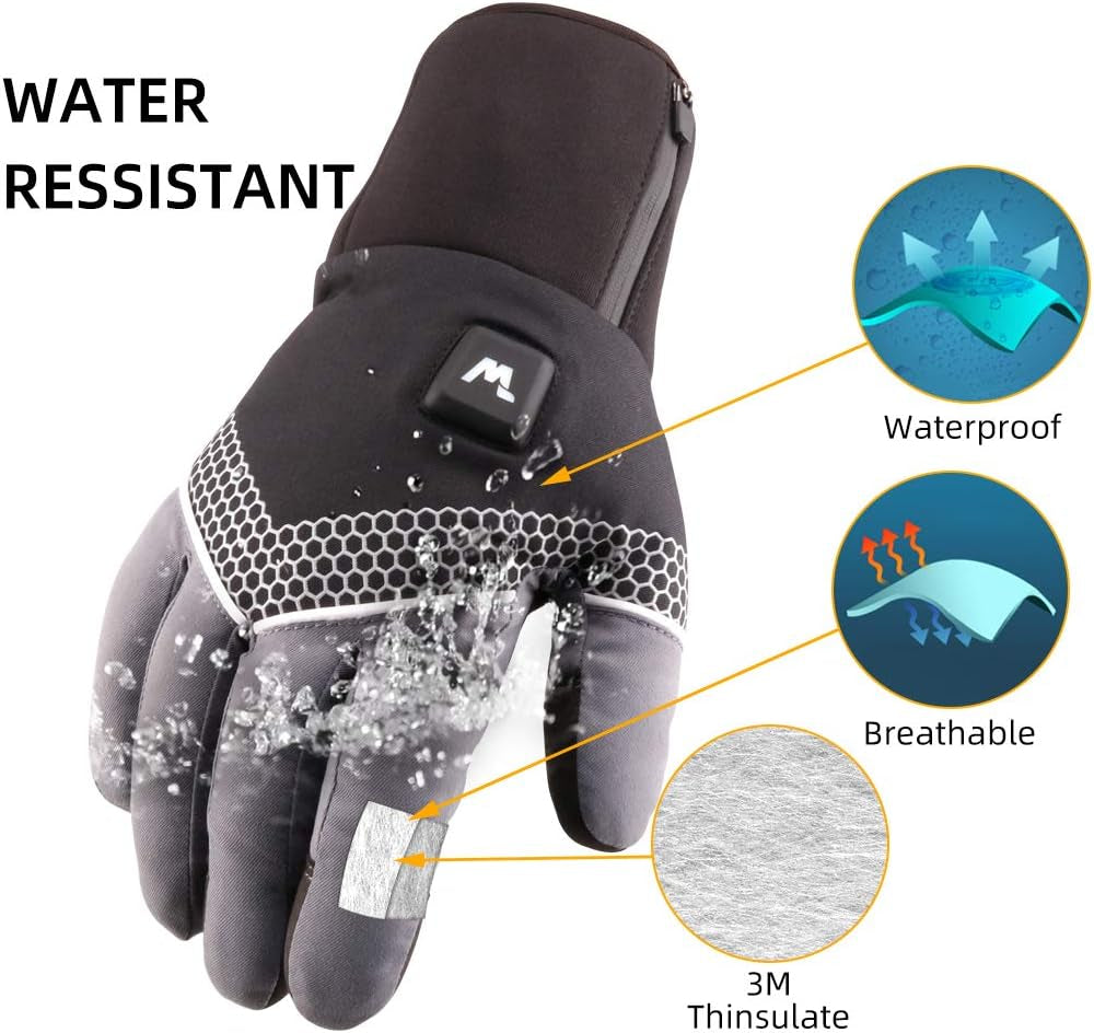 Electric Heated Gloves for Men Women with 3 Heating Levels Heated Gloves Touchscreen Waterproof Skiing Snowboarding Gloves