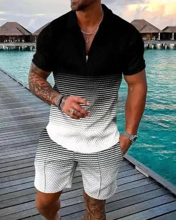 Men's Casual Short Sleeve Lapel Shirt And  Shorts Set